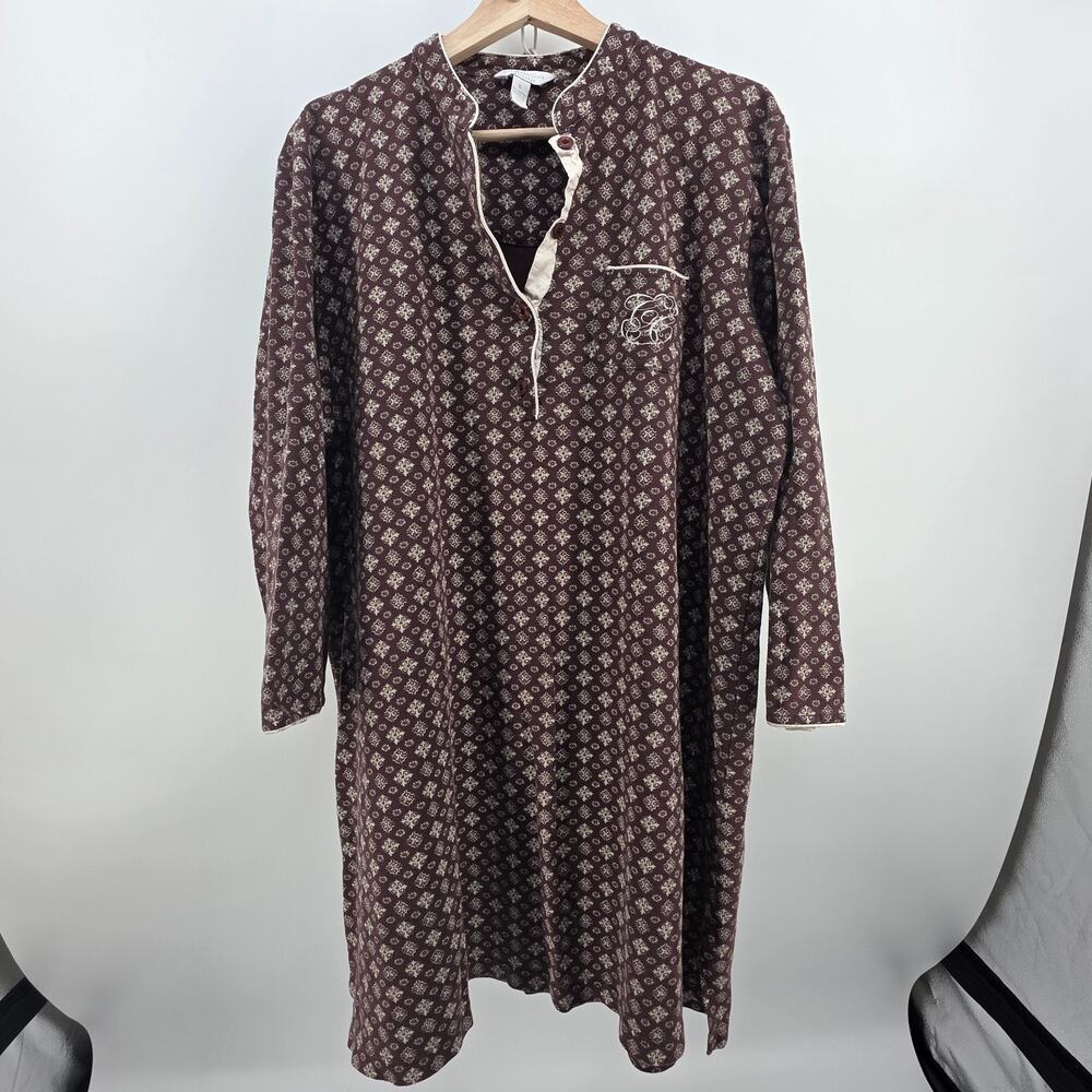 Charter Club Intimates Sleep Shirt Womens XL Brown Geometric Button Front